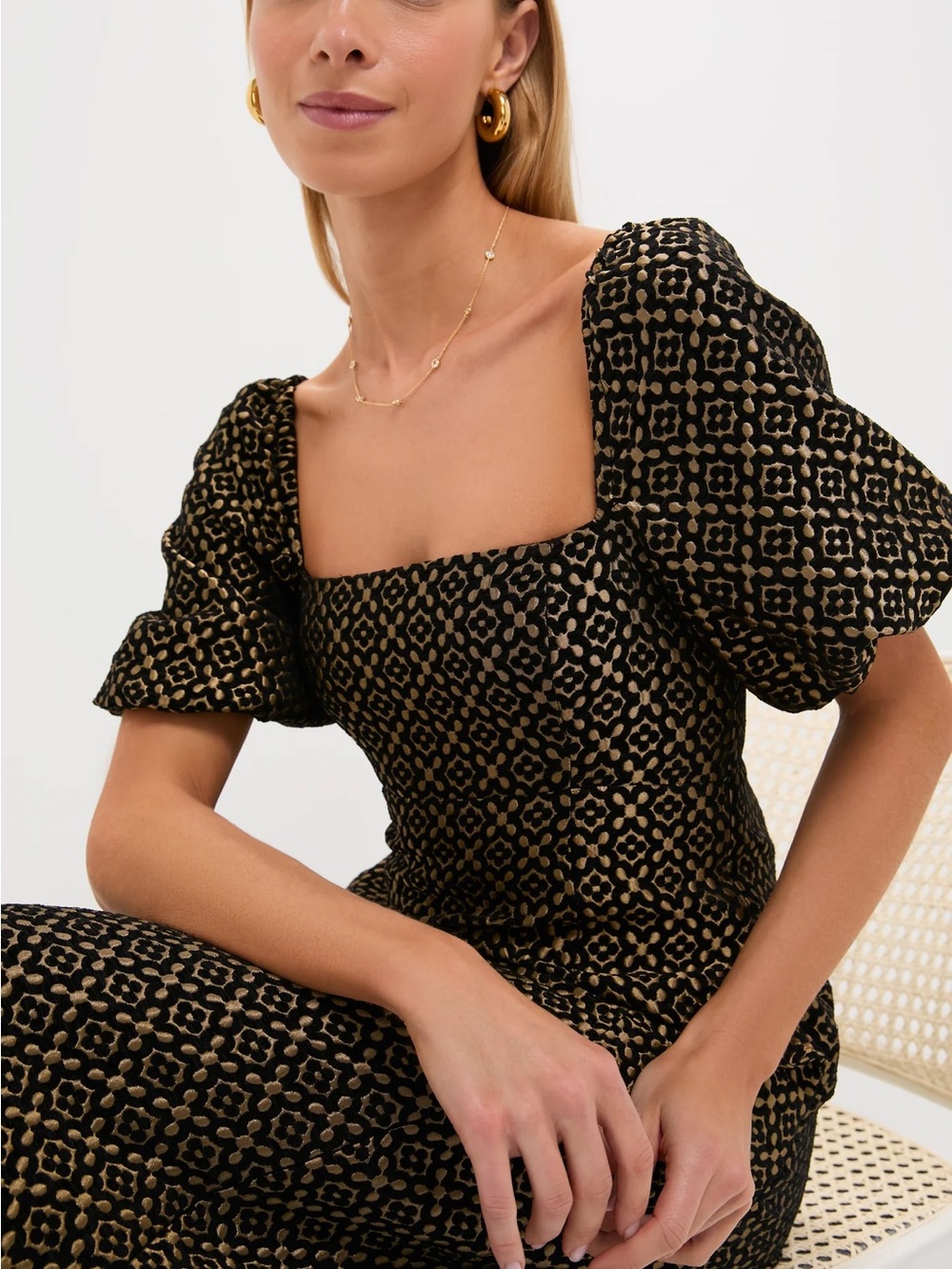 Metallic Brocade Matilda Midi Dress